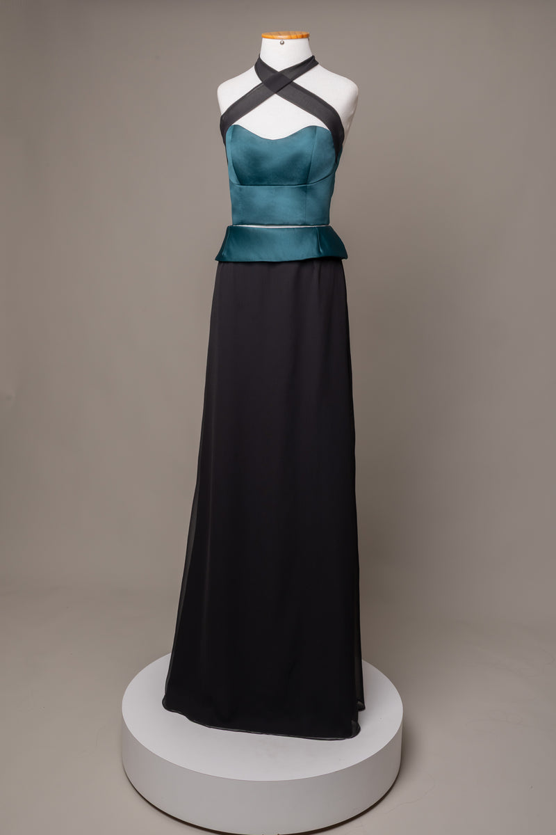 Conjunto Acetinado Preto & Petróleo com  Georgette