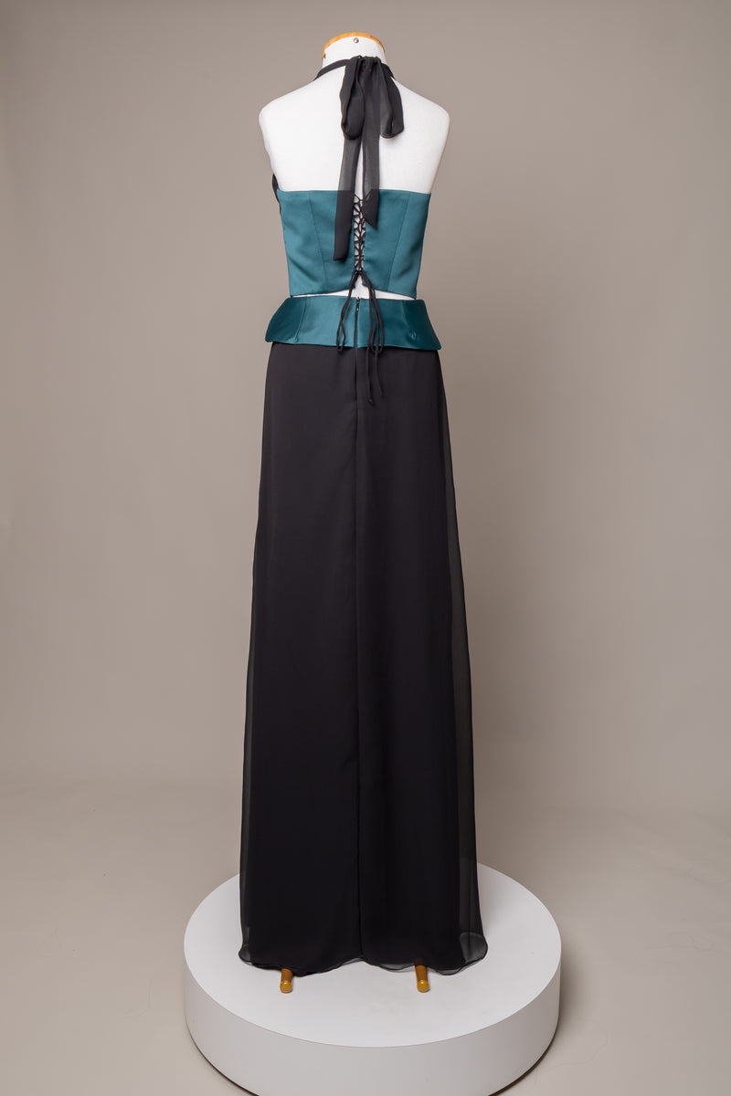 Conjunto Acetinado Preto & Petróleo com  Georgette